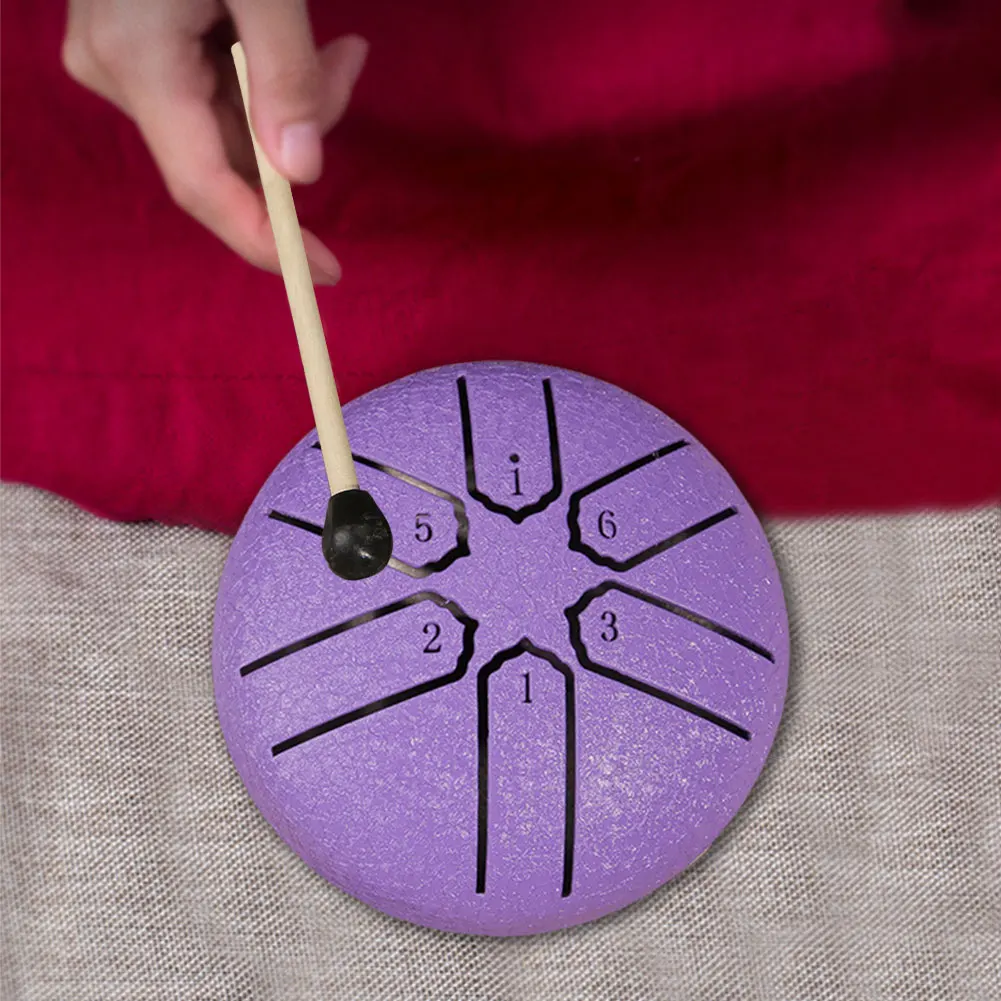 3 Inches 6 Tones Steel Tongue Drum Outdoors Rain Drum Instrument Mini Hand Drum Ethereal Drum Sticks Percussion Drum Accessories