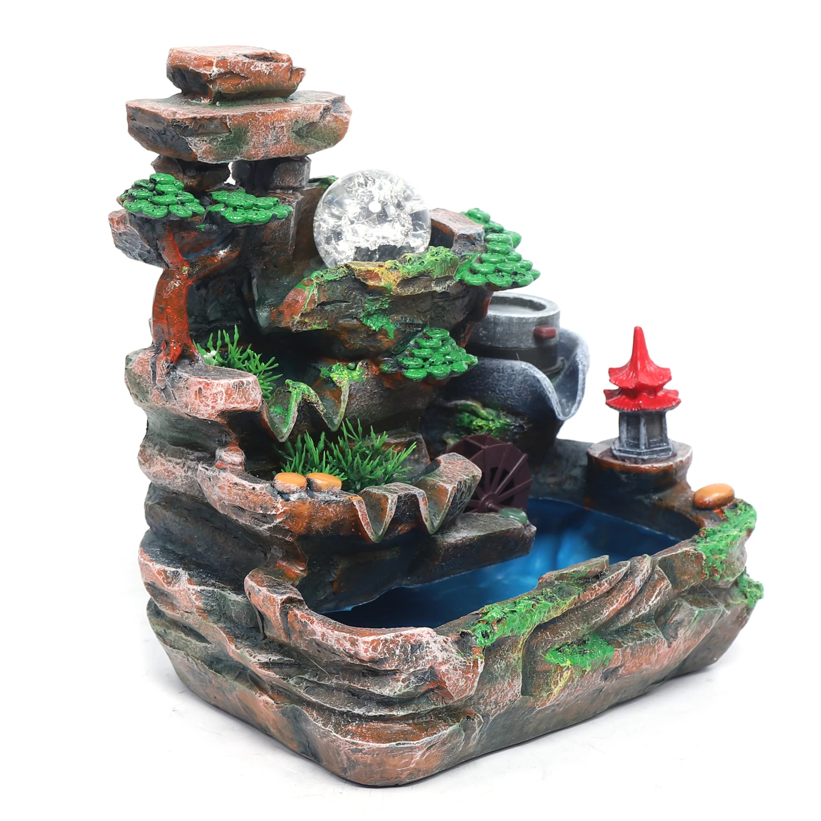 

Tabletop Fountain with LED Lights, Hand-Painted Resin, Stress Relief Water Feature, Quiet Pump, Ideal for Home, Office & Gifts
