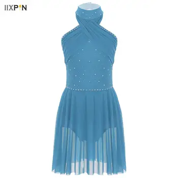 키즈 소녀 체조 레오타드 드레스 라인 석 민소매 발레 투투 드레스 볼룸 피겨 아이스 스케이트 대회 의상