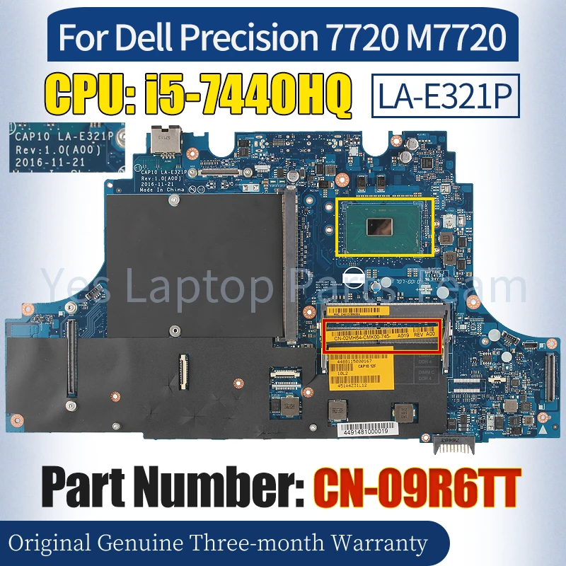 

CAP10 LA-E321P для Dell Precision 7720 M7720, материнская плата ноутбука CN-09R6TT SR32R i5-7440HQ 100%, протестированная Материнская плата ноутбука