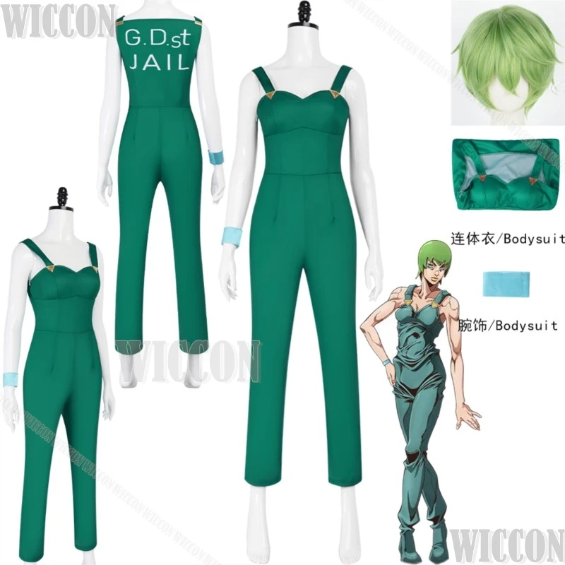 Fantasia de Cosplay J0 Foo Anime F·F Fighters, Macacão Verde, Peruca Verde, Conjunto Completo de Roupas para Mulheres e Meninas, Fantasia de Halloween, Cosplay, Festa, Roleplay