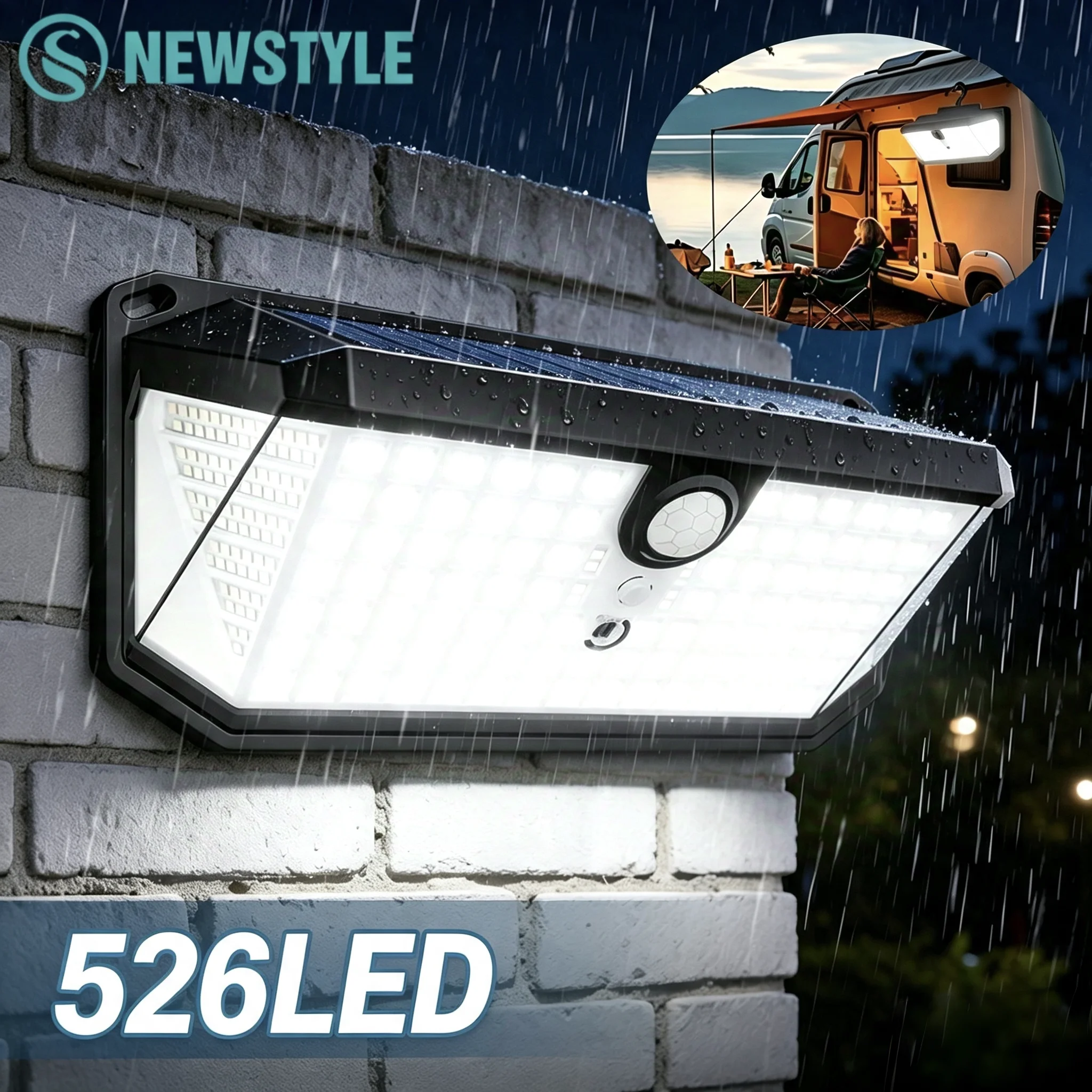 526 LED-Bewegungssensor-Außenwandleuchten IP65 Wasserdichte Solar-Flutlichter für Terrasse, Zaun, Garage, Campinglampe