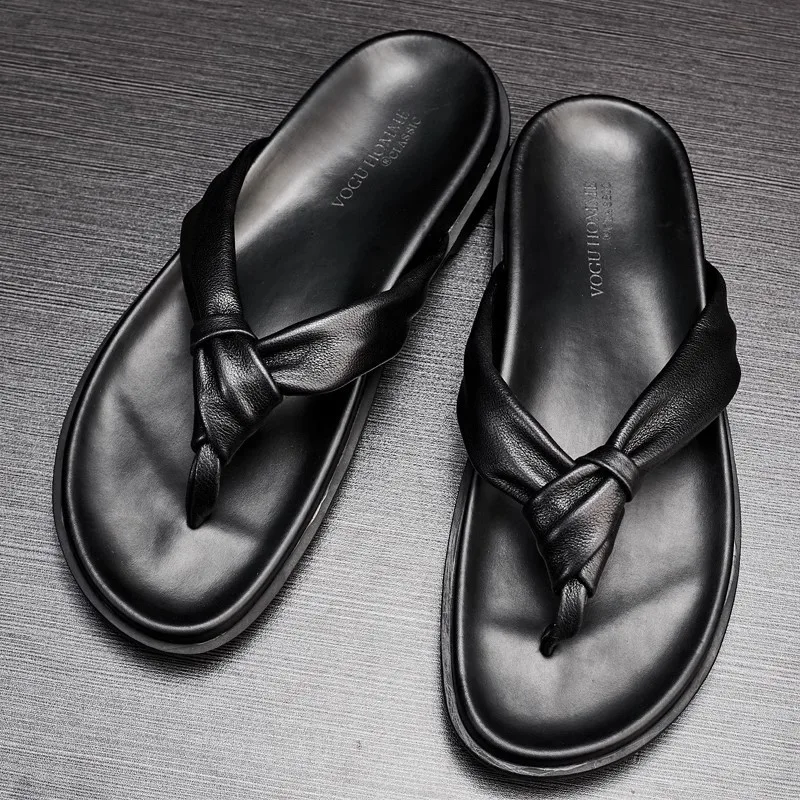 

Leisure Cowhide Sandals Male Genuine Leather Slippers Men All-match Mens Summer Shoes Flip Flops Beach Sneakers Sandals Outdoor