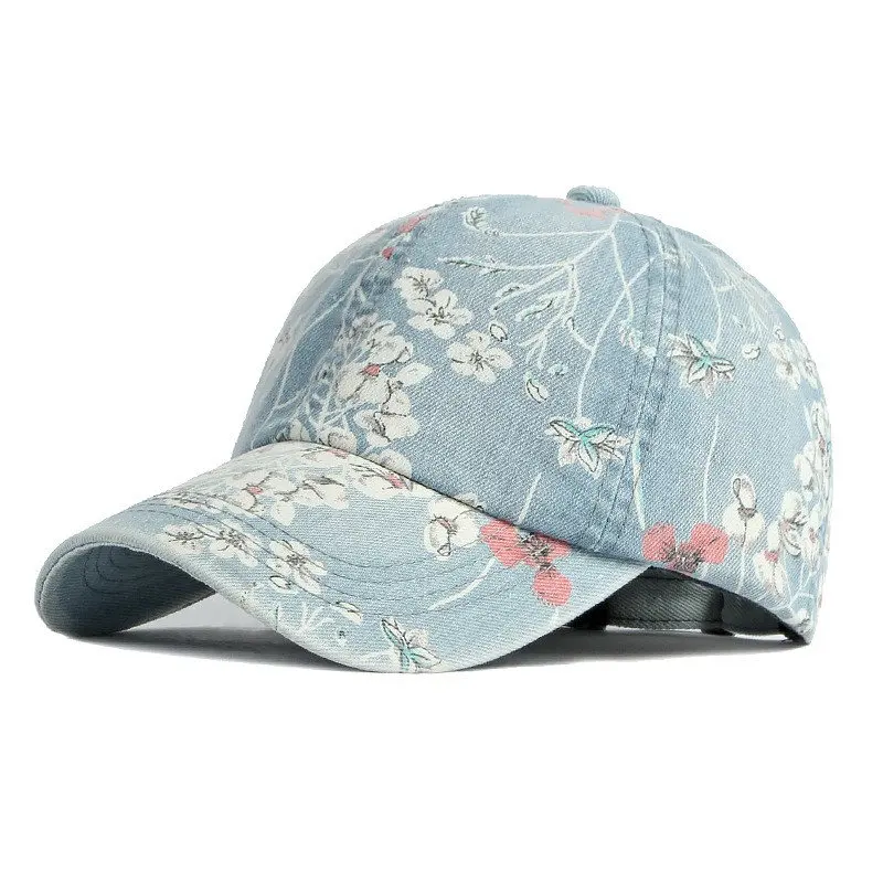 2023 Spring Denim Flower Print Casquette Baseball Cap Adjustable Outdoor Snapback Hats for Men and Women 170