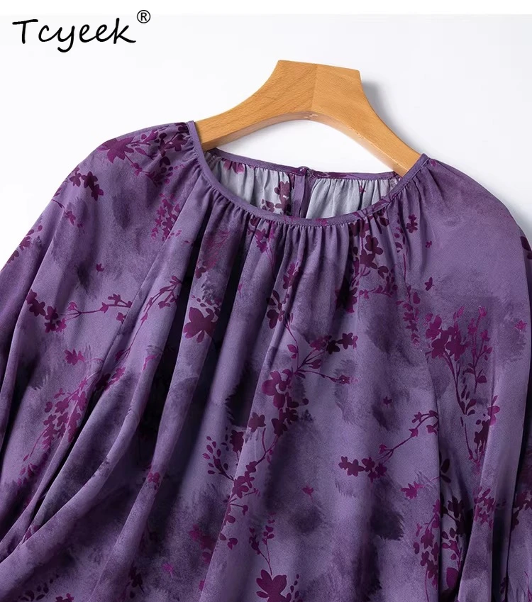 Tcyeek 100% Real Mulberry Silk Womens Tops 2026 Elegant T-Shirts for Women Summer Clothes Loose Fit T Shirts Футболка Женская