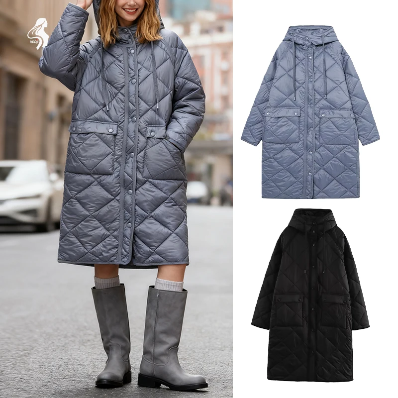 

Womens Long Hooded Cotton Coat For Commuting Quilted With Drawstring Waist Warm And Loose Jacket Woman Clothes Trafizaran