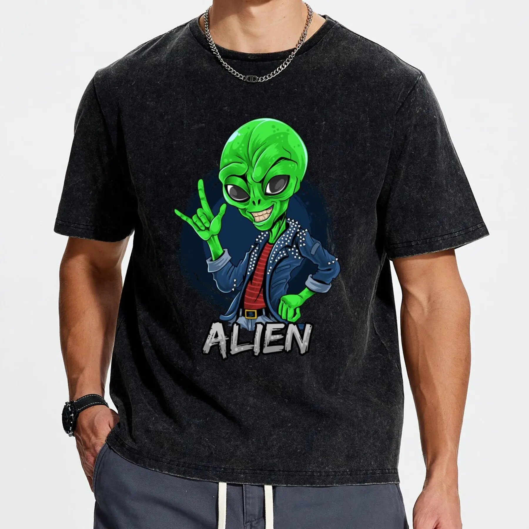 

Men's New T-Shirt 0333 green alien Comfortable Casual Wear