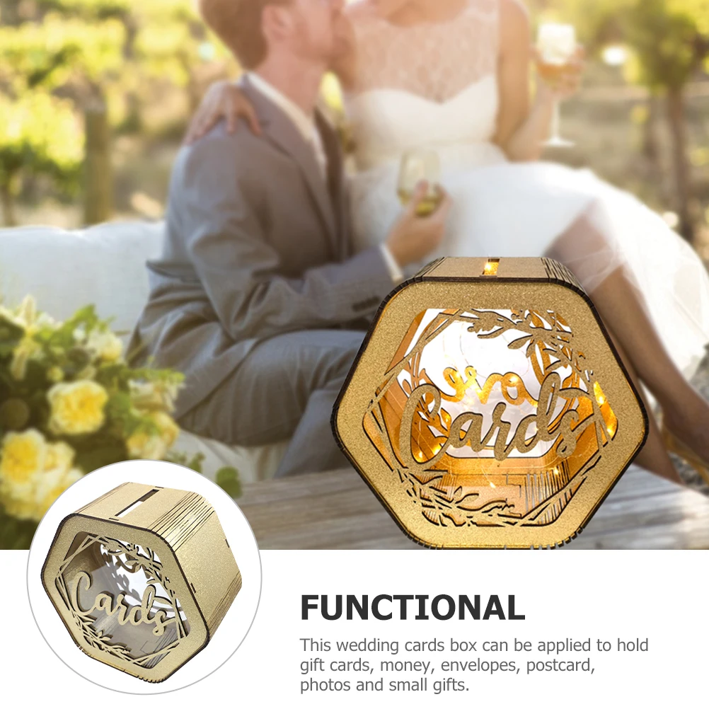 

Wood Card Box Hexagonal Hollow Wedding Gift Cards Holder Natural Wood Box for Parties Anniversaries Greeting Cards Container