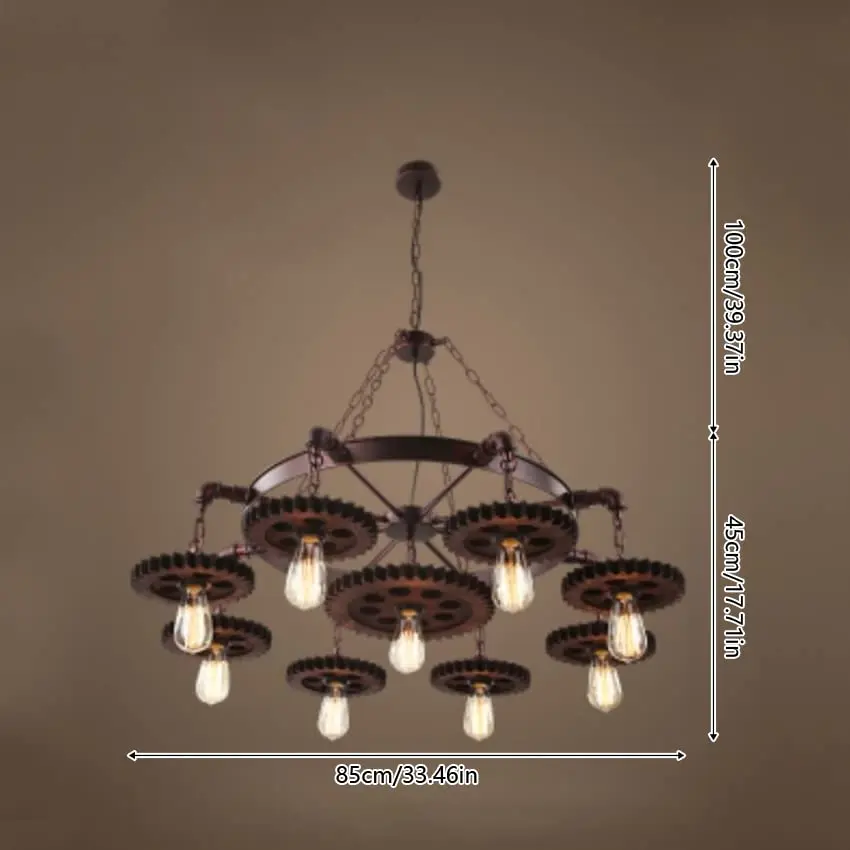 Lampadario industriale, lampada a sospensione rustica in stile Steampunk vintage a 9 luci, apparecchio di illuminazione a sospensione a soffitto in metallo per Resta