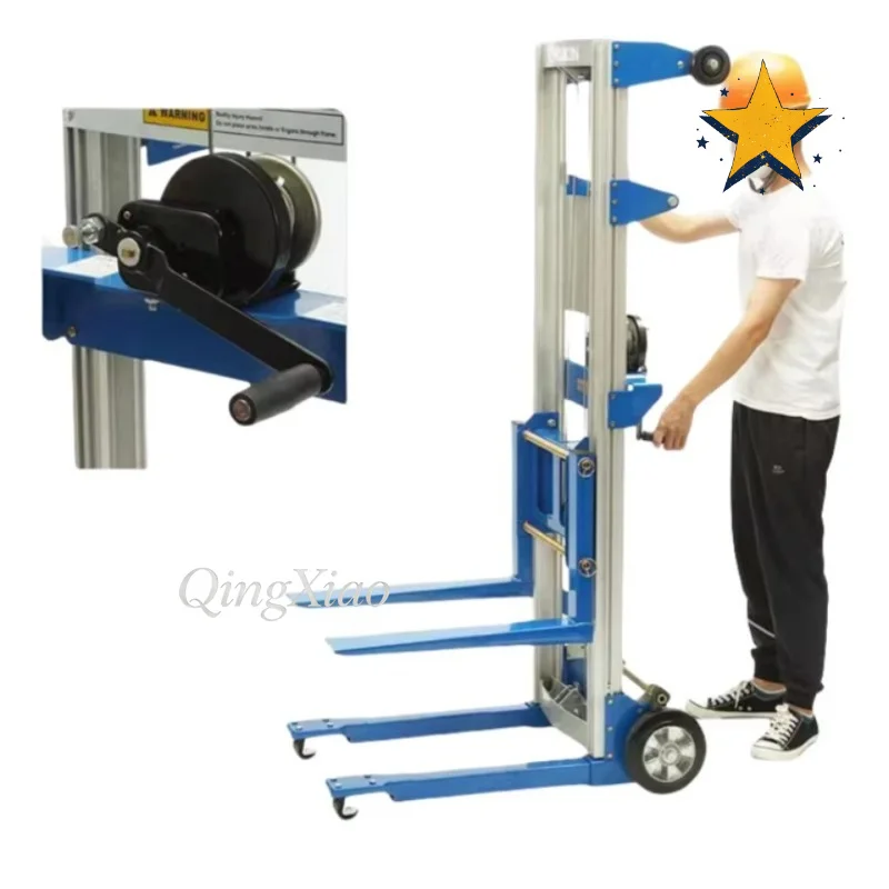 Light Aluminum Hand Winch Stacking Forklift With Widened Straddle Legs Simple Manual Lifting Package Stacking Hardware Hoisting