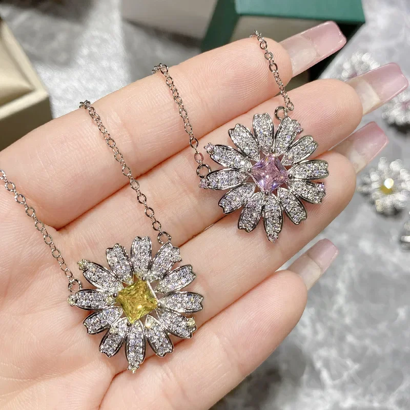 MDL مويسانيتي نمط صغير ديزي الملونة الكنز مجموعة مطلية بالذهب مطعمة Di الوردي زركونيا قلادة مع أقراط الموضة #3