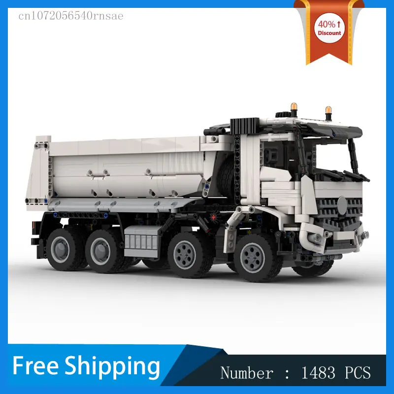 MOC Building Block White Dump Truck Trailer Transport Car Model DIY Bricks Assemble Toy Children Gift Technology Present