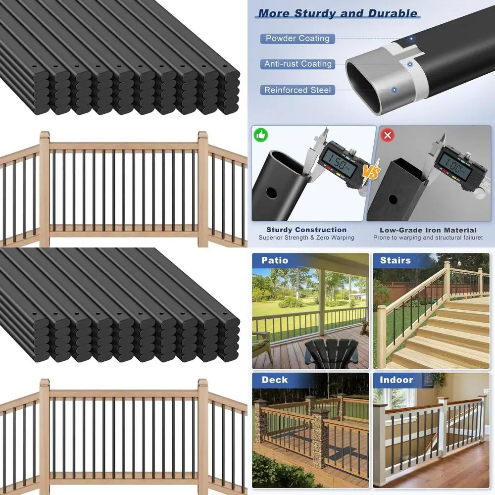 

26 Black Metal Deck Balusters, 50 Pack for Stair and Porch Railing Systems, Indoor/Outdoor, 1.5mm Thick