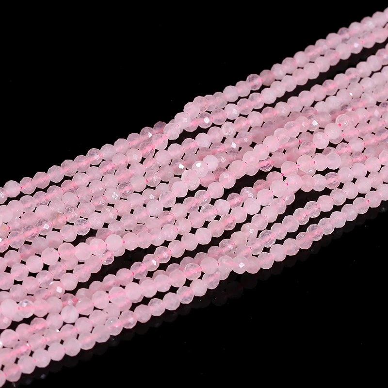 2 3 4mm Natural Stone Faceted Pink Quartz Bead Loose Spacer Beads for Jewelry Making DIY Necklace Bracelet Accessory 15