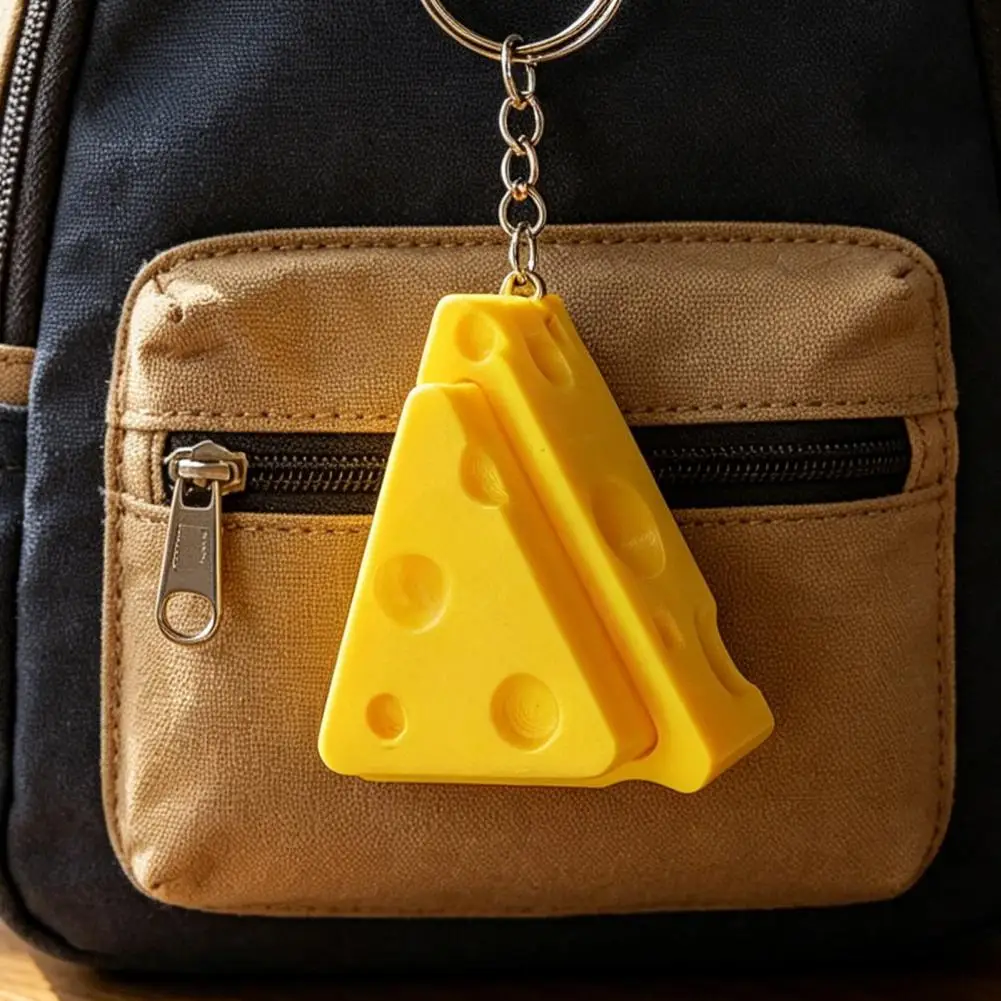Stress Relief Keyring Accessory Keychain Fidget Toy Cheese Shape Keychain Pendant Mini Portable Button Rebound for Backpack