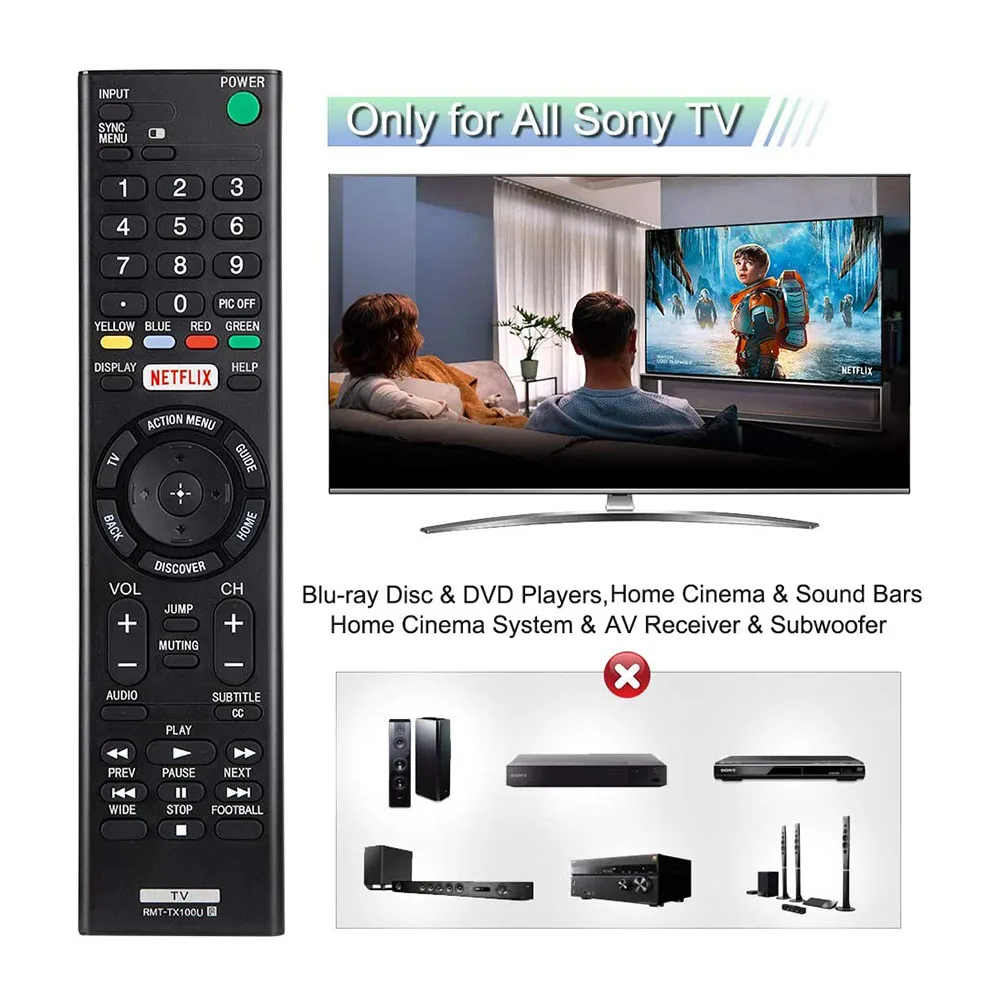 RMT-TX100U 모든 소니 bravia lcd를위한 소니 텔레비젼 원격을위한 보편적 인 원격 제어는 Netflix 단추를 가진 HD 똑똑한 텔레비젼을지도했다