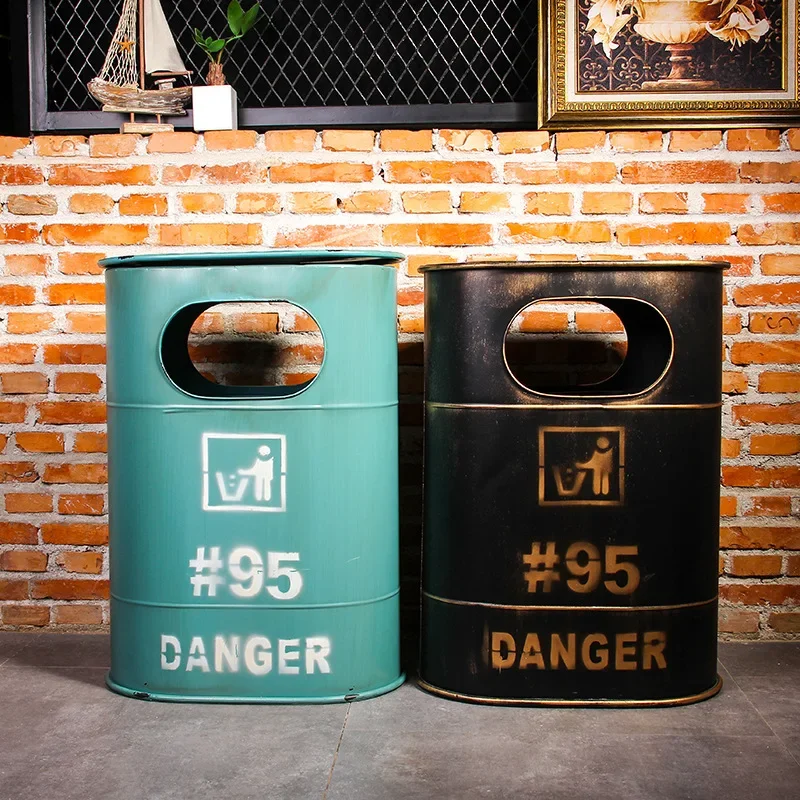 

American style iron bucket, oil bucket, garbage bin, iron art retro industrial style creative bar