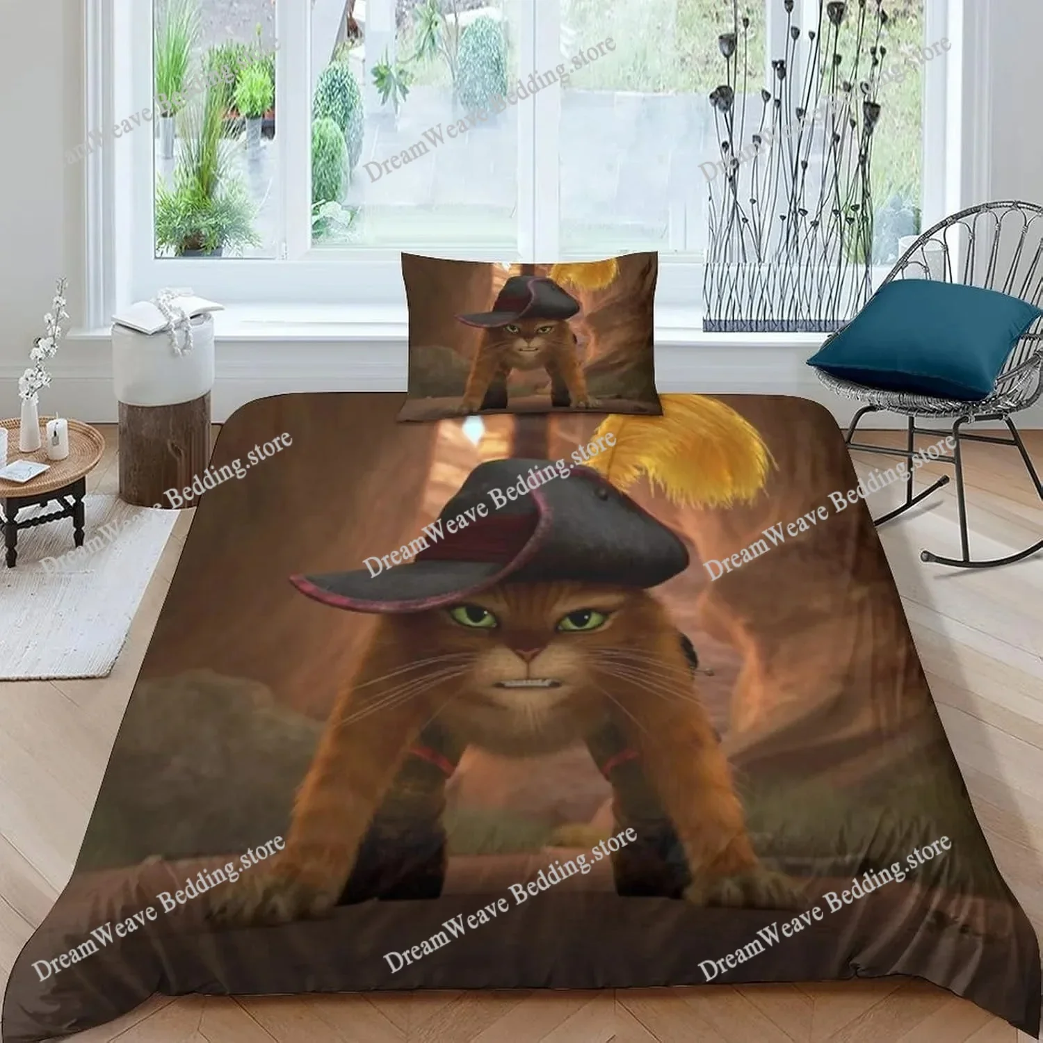 

Cartoon Cat PUSS BOOTS Bedding Set Duvet Cover Bed Set Quilt Cover Pillowcase Comforter King Queen Size Boys Adult Bedding Set74