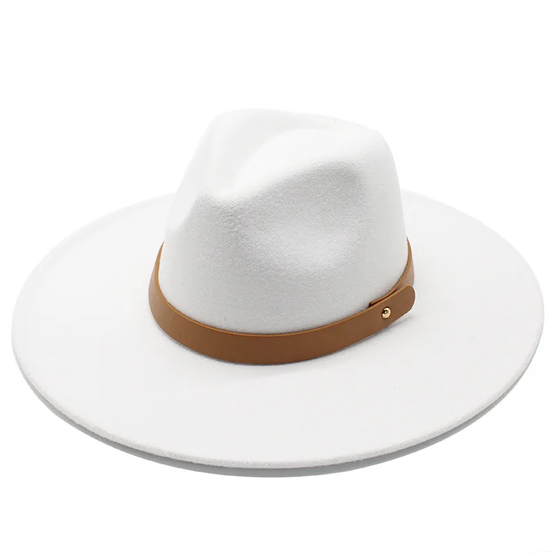 Cross Border New Arrival Autumn And Winter Woolen 9 5cm Big Brim Jazz Top Hat Men S And Women S Peach Top White Top Hat Felt Cap