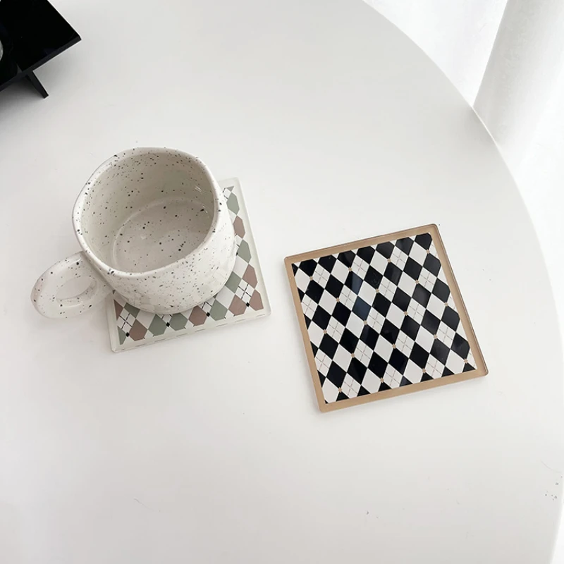 Retro Nordic Minimalist Acrylic Checkerboard Bar Coffee Coaster Photo Prop Decoration