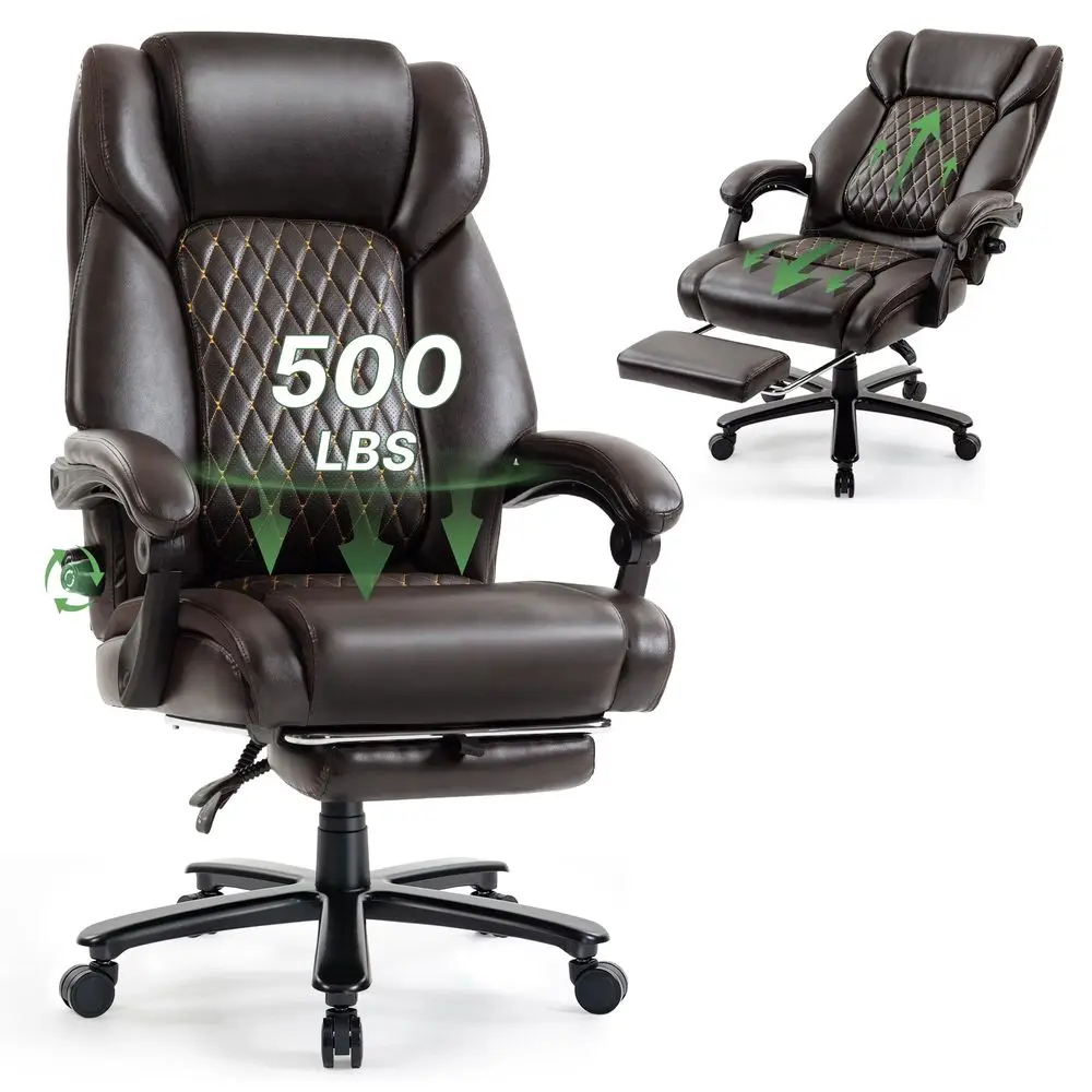 

Office Chair with Retractable Footrest amp Adjustable Lumbar Support 500 lbs Capacity for Big and Tall Users, Leather Executive