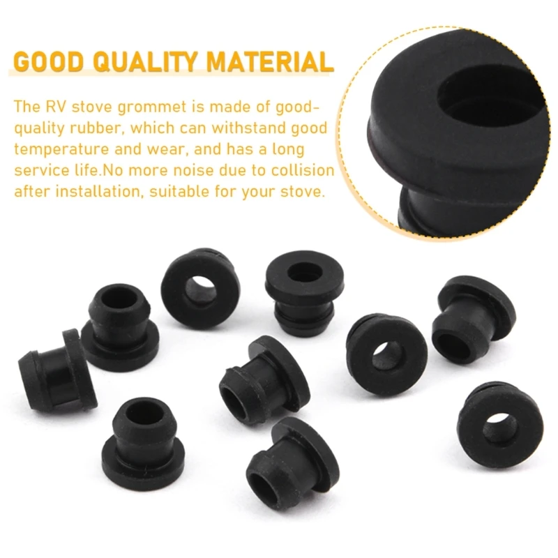10Pcs Scratchproof Grates Grommet Kit Stove Grommets Stove Parts Heat Resistant Grate Pad Accessories Black