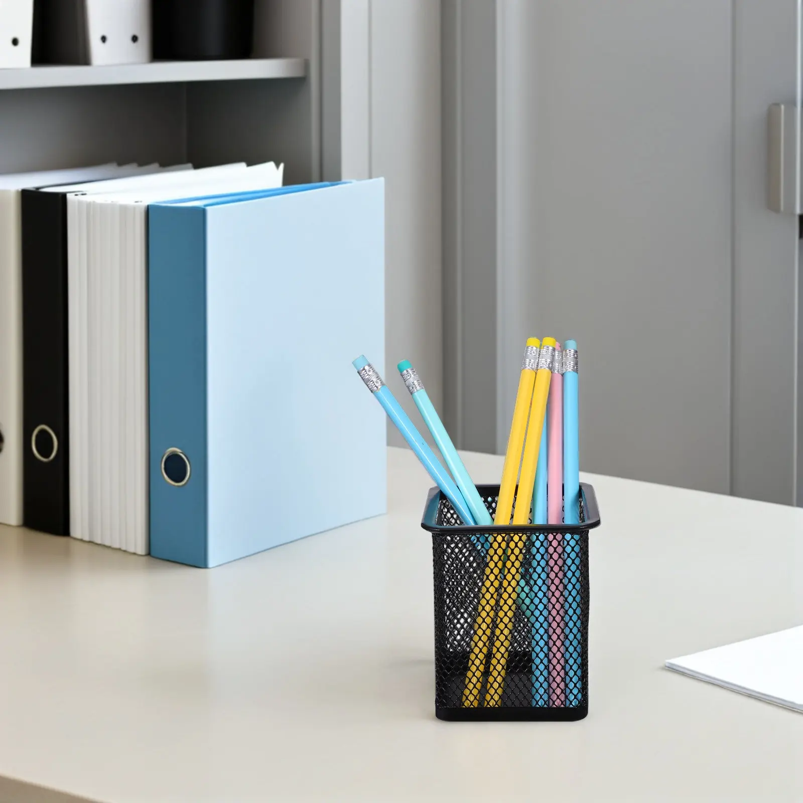 2Pcs Metal Hollow Mesh Pen Pot Sturdy Pencil Organizer Square Holder Silver Lightweight for Desk Storage Gift