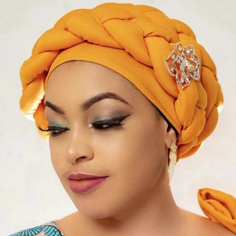 2022 NEW Braid African Headtie Nigeria Auto Gele Women Turban Cap Trendy Female Head Wraps Muslim Hijab Cap Turbante Mujer