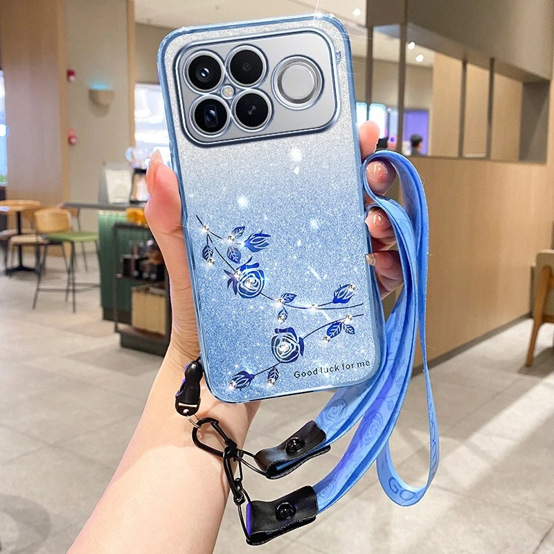 For POCO F8 Pro/F8 Ultra Case New Fashionable Gradient Preserved Flower Lanyard Anti-drop Cover For XiaoMi POCO F8 Ultra Funda