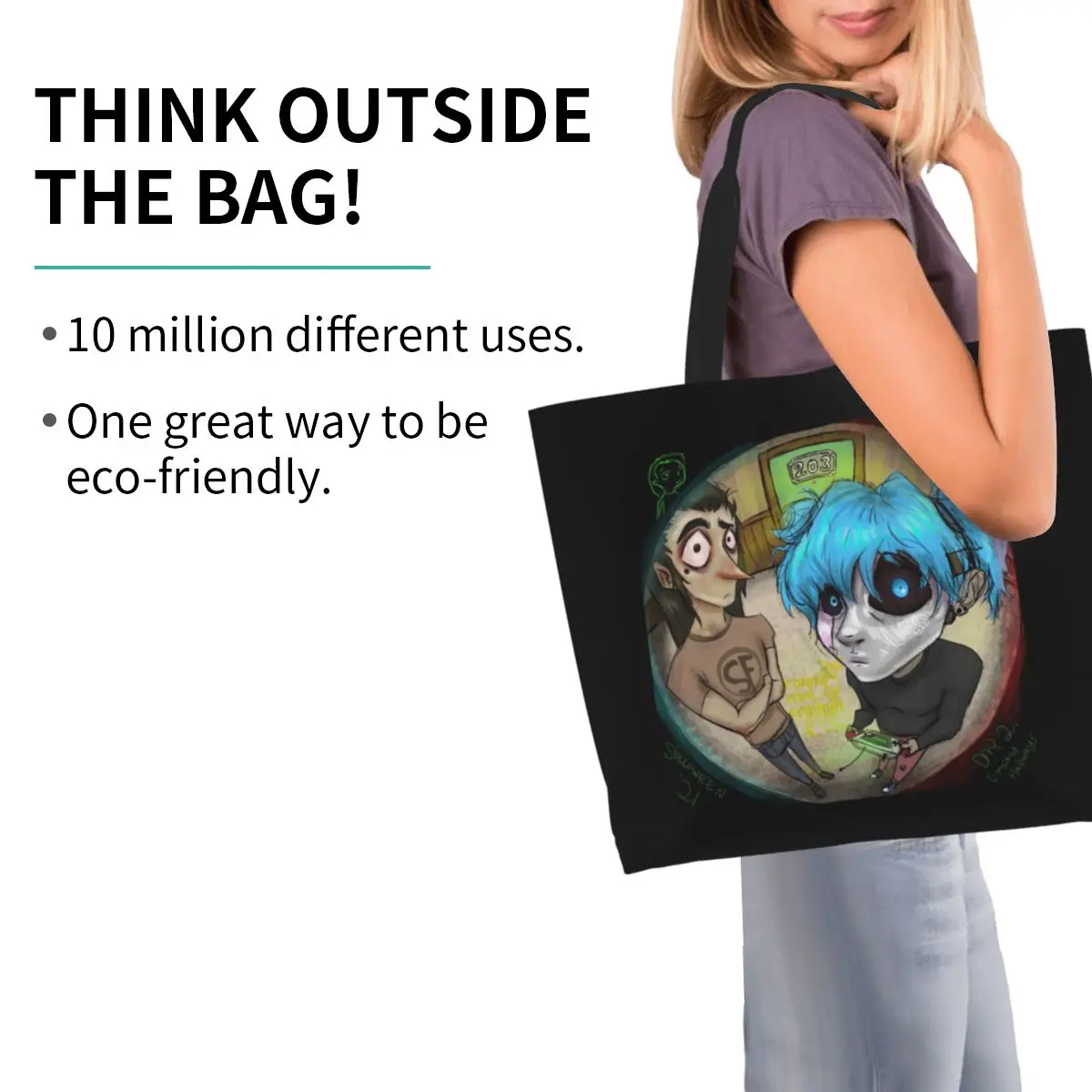 Game Sally Face Terror Adventure Shopping Tote Bag Canvas Large Capacity Shoulder Bags Shopper Grocery Handbag for Women