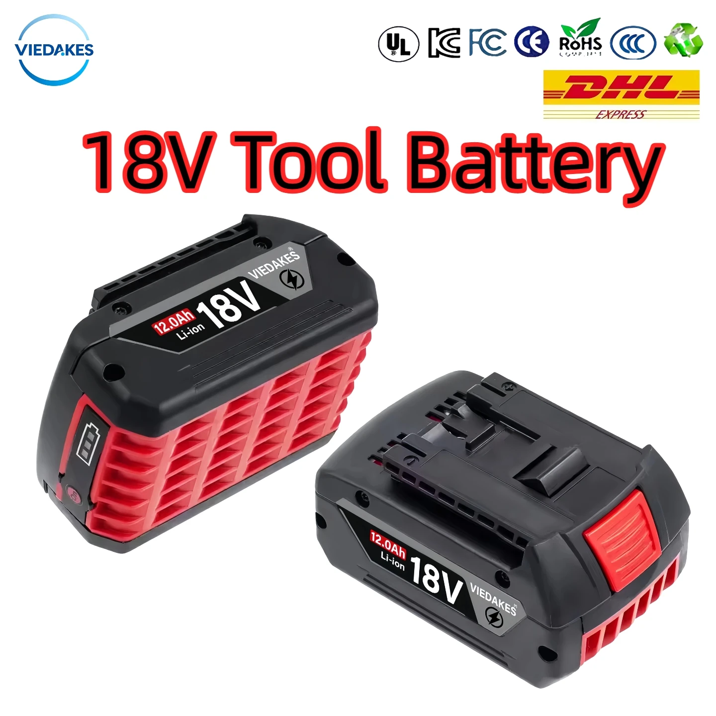 

18V 8Ah Rechargeable 18650 Lithium Battery for Bosch by Viedakes Original Compatible BAT609 BAT618 GBA18V80 배터리