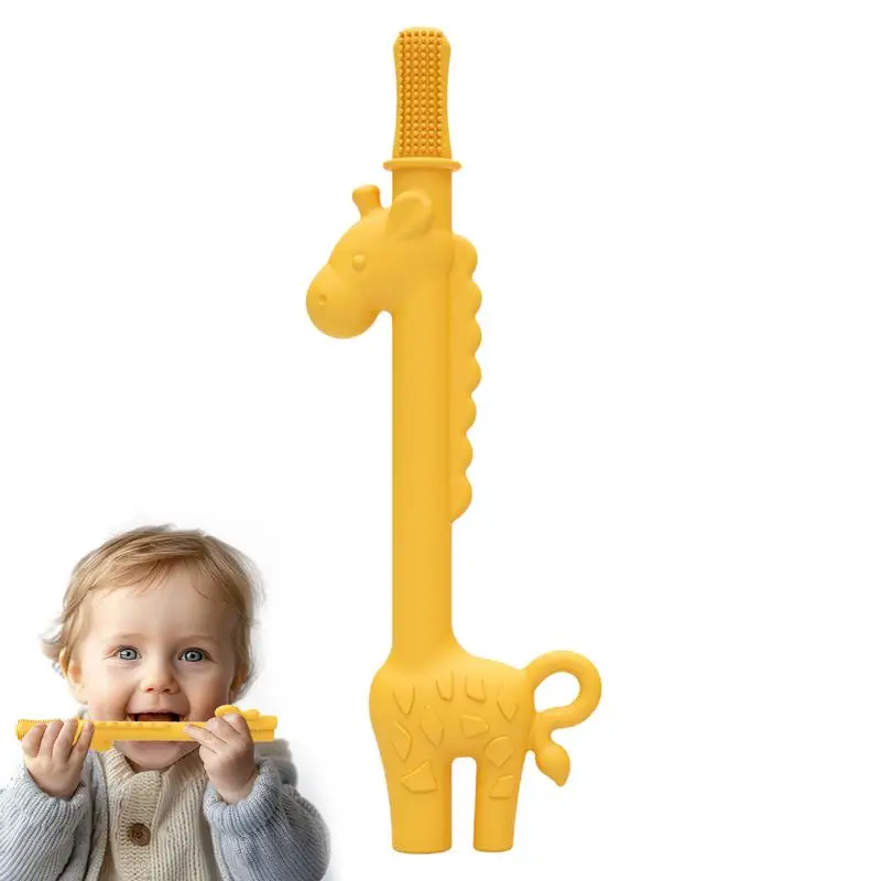 

Teething Giraffe Toddler Chew Toys Giraffe Shape Teether Food-Grade Montessori Sensory Toys Hollow Teething Stick Chew Straw Toy