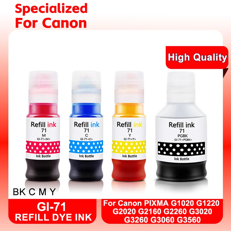 1 Set Refill Dye Ink For Canon GI-71 GI 71 For Canon PIXMA G1020 G1220 G2020 G2160 G2260 G3020 G3260 G3060 G3560 Refillable Ink