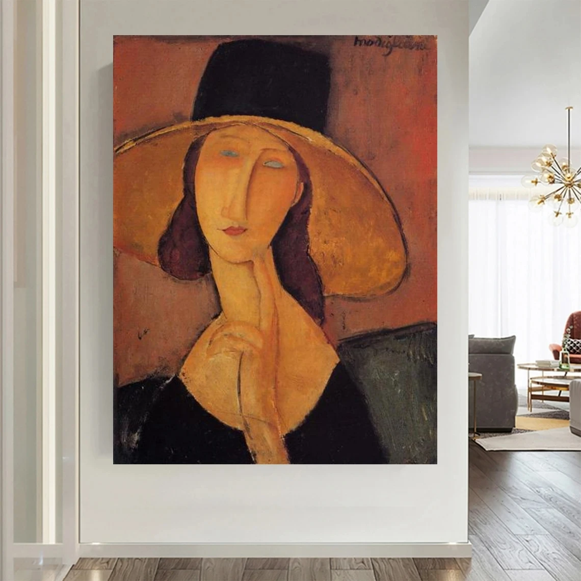 Figure Oil Painting Abstract Portrait of Woman in Hat by Amedeo Modigliani Art Replica on Canvas Hand Painted for Home Decor