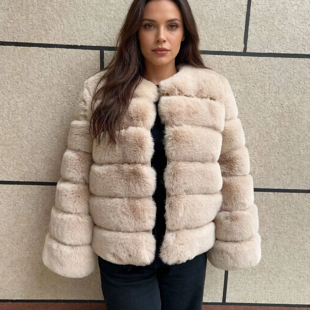 Damski puszysty płaszcz ze sztucznego futra, zimowy hit sprzedaży, modny luksusowy płaszcz ze sztucznego futra lisa, zimowa odzież damska z imitacji futra z długim rękawem. — zdjęcie 4