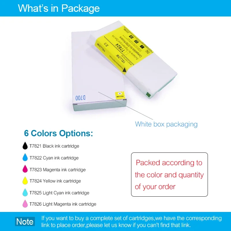 T7821-T7826 Compatible Ink Cartridge 200ML For EPSON D700 Filled Dye Ink For Epson SureLab SL-D700 Printer