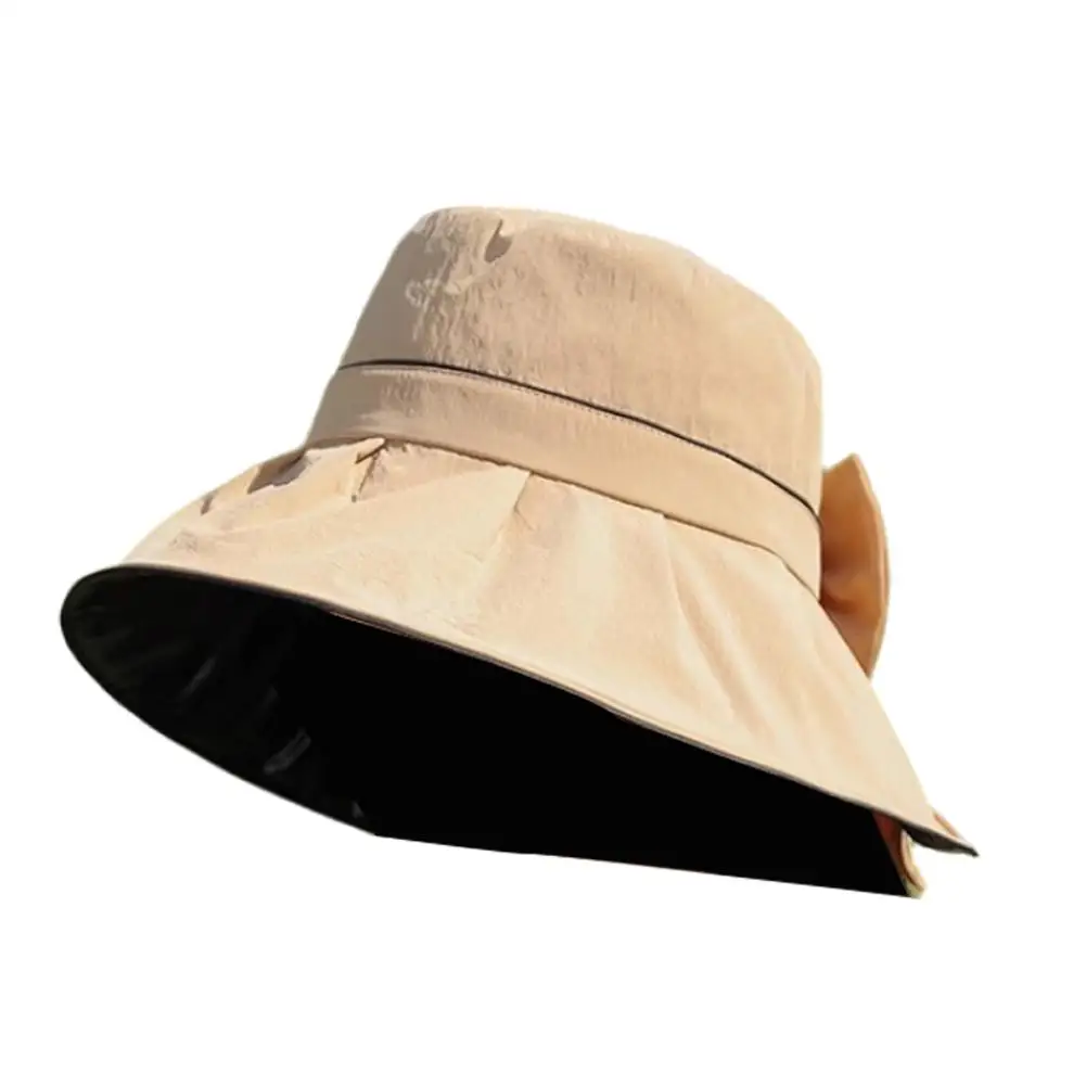 Sombrero de verano de ala ancha para mujer, protección Solar UV para el cuello, sombreros de cubo de playa, gorras de Panamá de viaje plegables, pescador H P0Y3