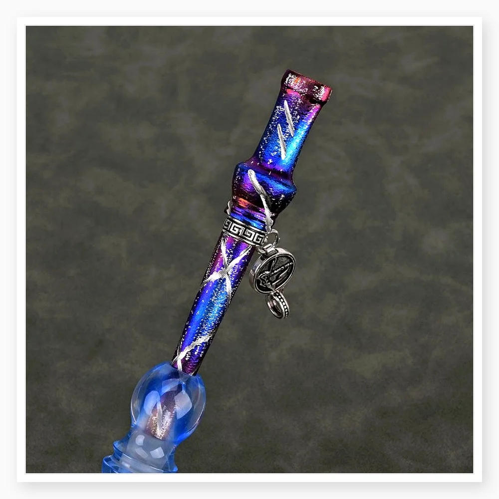 Personalized Hand-Carved Titanium Alloy Water Pipe Nozzle with Starry Sky Color Change and Flat Mouth Design