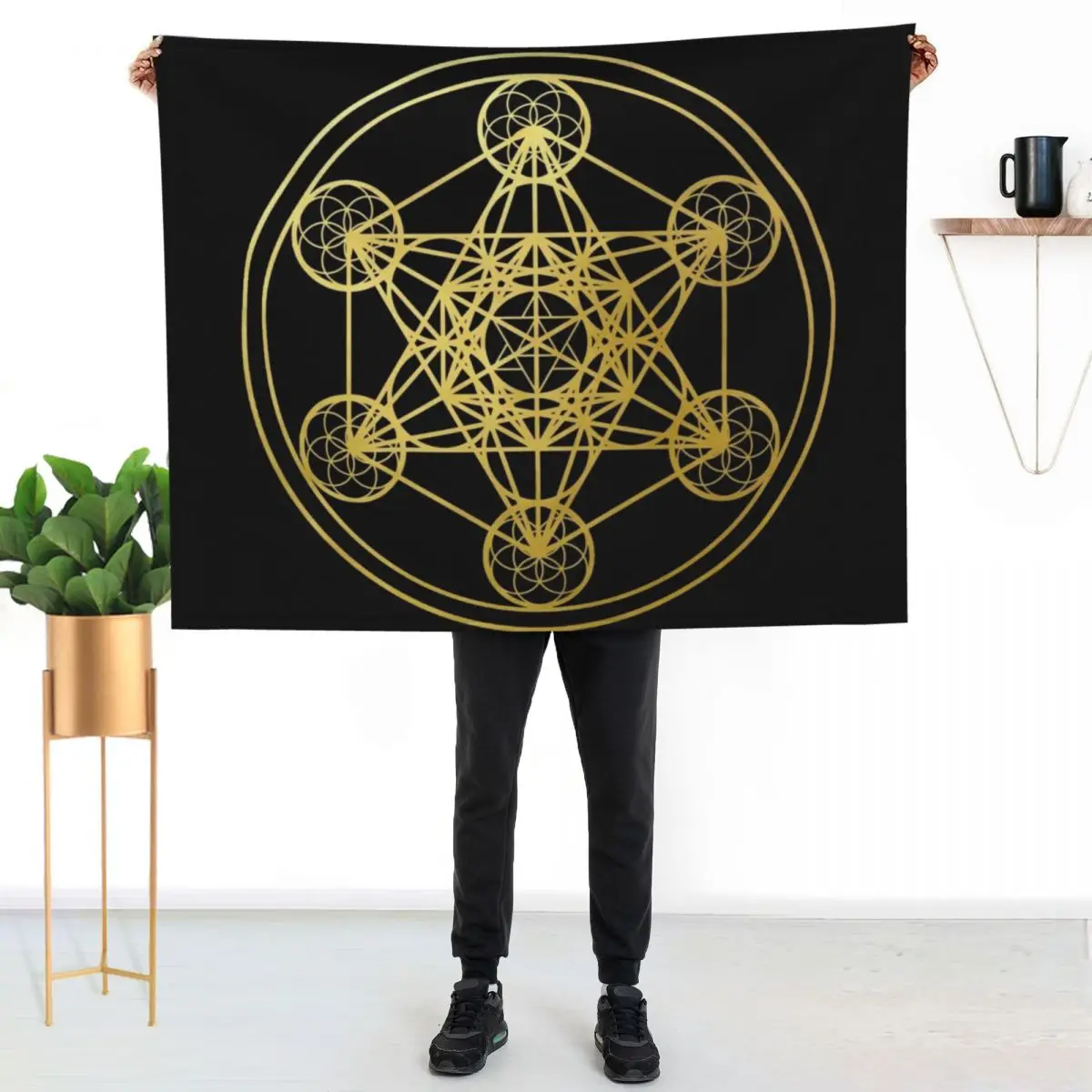 Metatrons Cube gold sacred geometry mandala esoteric symbol Kabbalah Throw Blanket Thermal Soft decorative Blankets