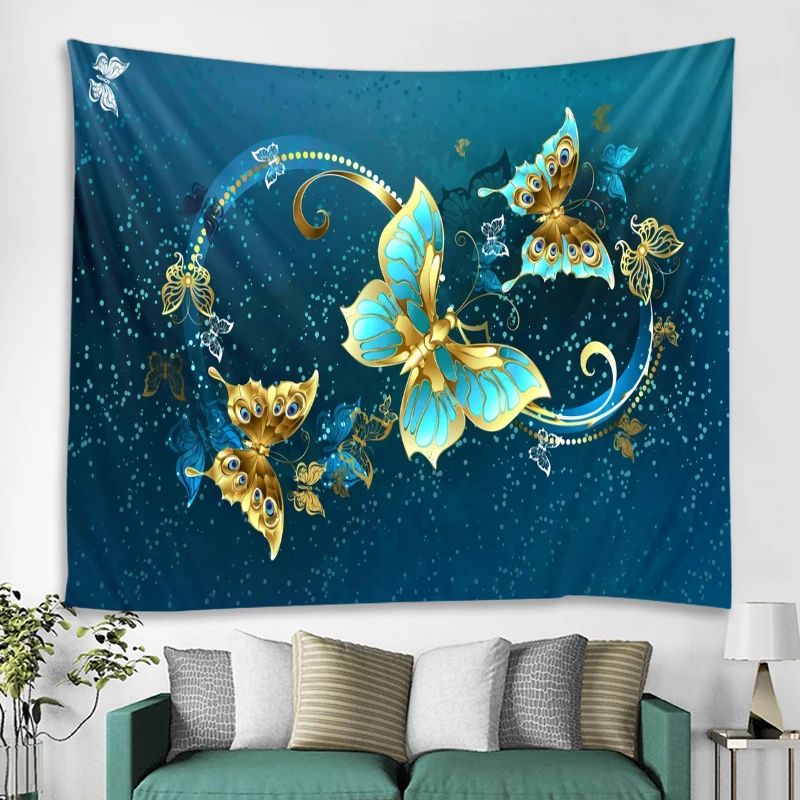 Beautiful Flower Butterfly Mural Tapestry Hippie Wall Hanging Boho Wallcloth Tapestry Art Deco