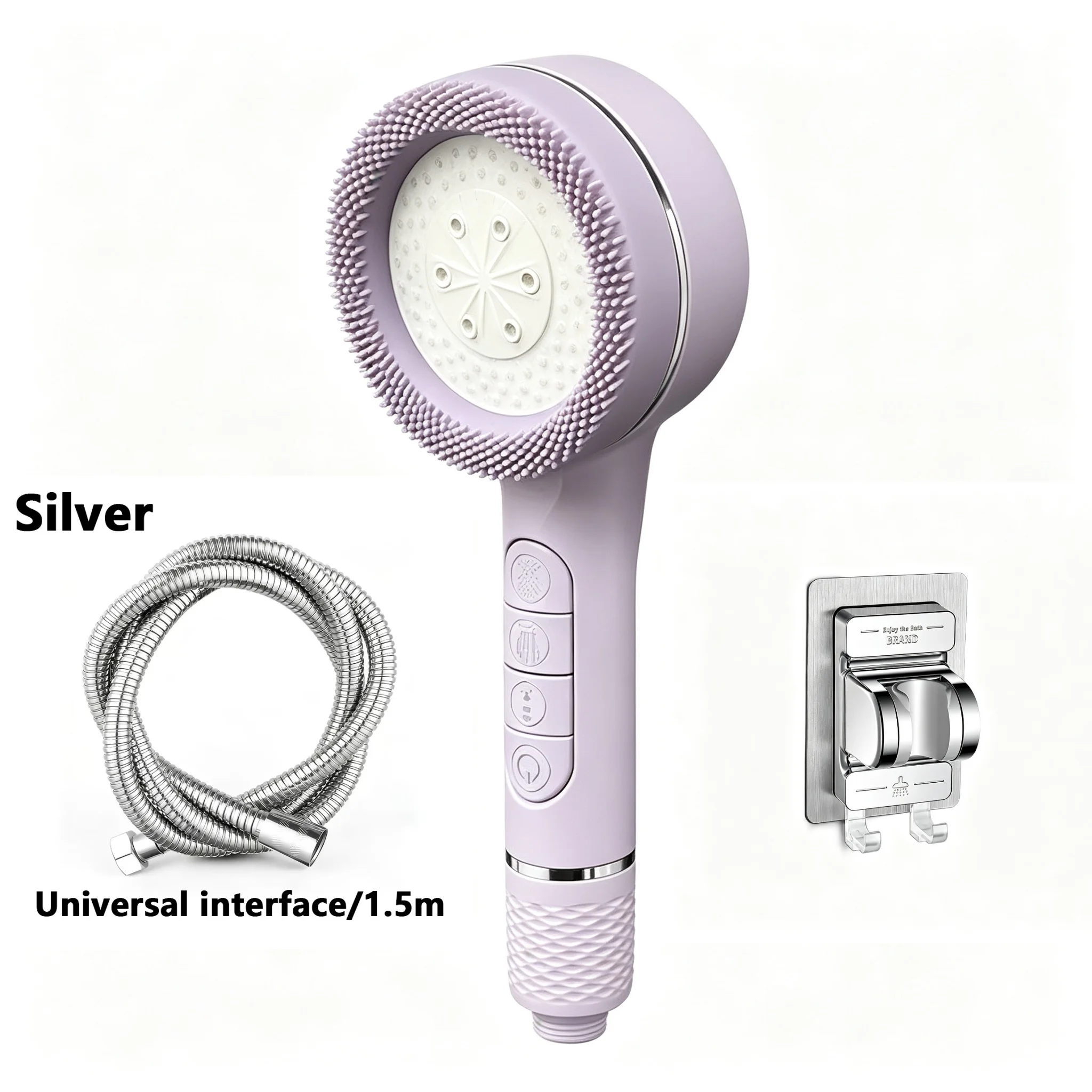 SPA Massage Filter Shower Head Pressurized Handheld Sprayer with 1.5m Hose and Holder 4 Spray Modes Outer Silicone Scrubber view 6