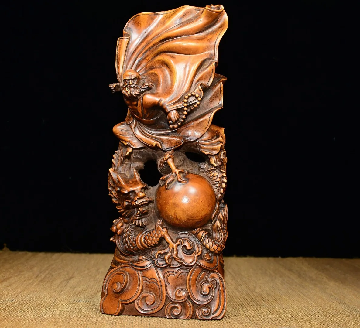 Old Boxwood Descending Dragon Bodhidharma Damo Station Buddha Amitabha Buddha Ornaments Town house Exorcism Worship Hall