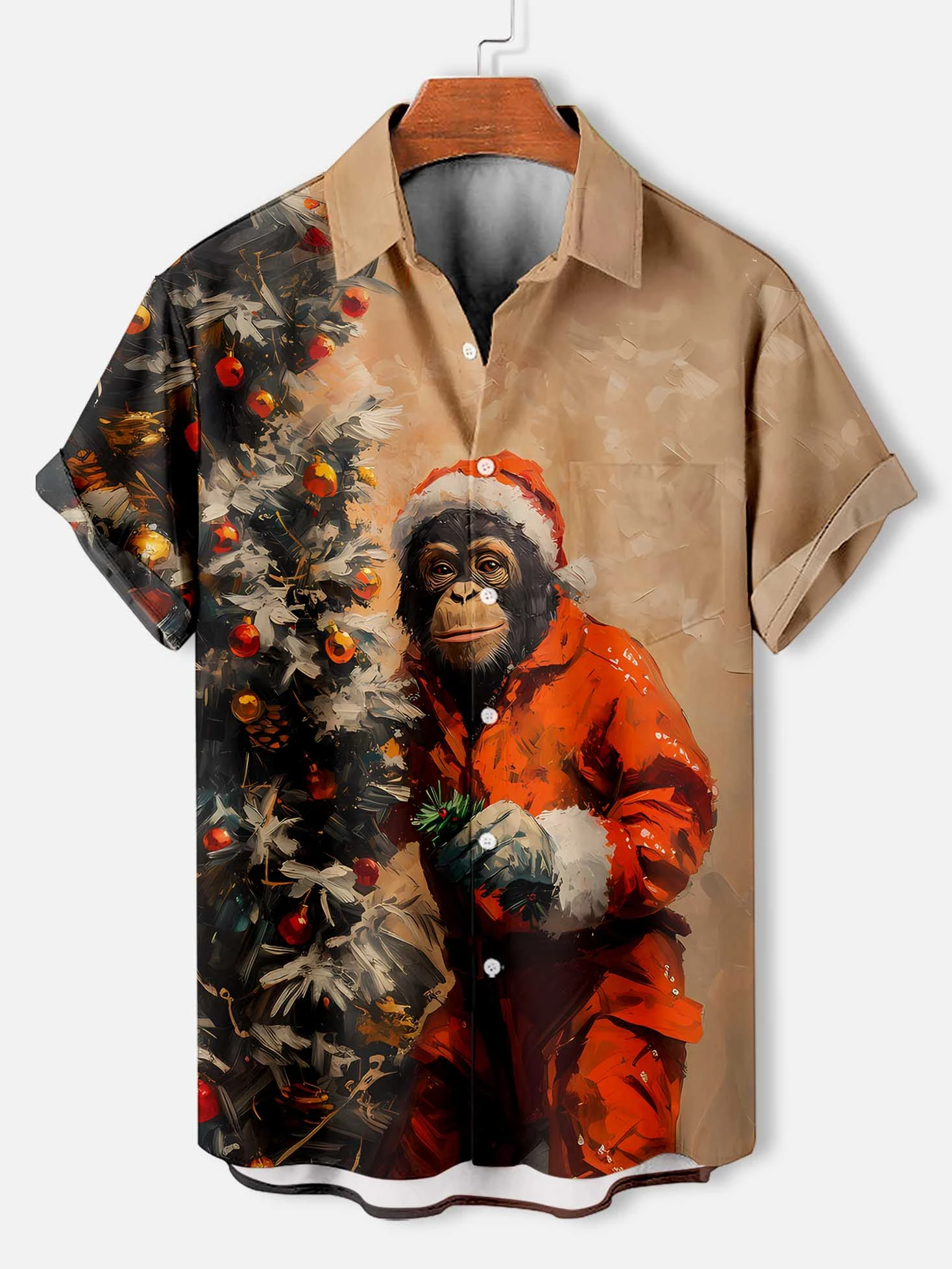 Funny Christmas 3D Printed Shirts Casual Hawaiian Beach Shirt Oversized Summer Male Short Sleeve Monkey Animal Pattern Clothes