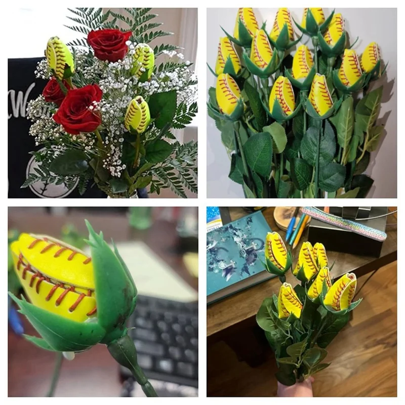 Rosa de cuero deportiva, rosa de softbol personalizada, flor de softbol artificial, regalo del día de la madre para fanáticos del softbol