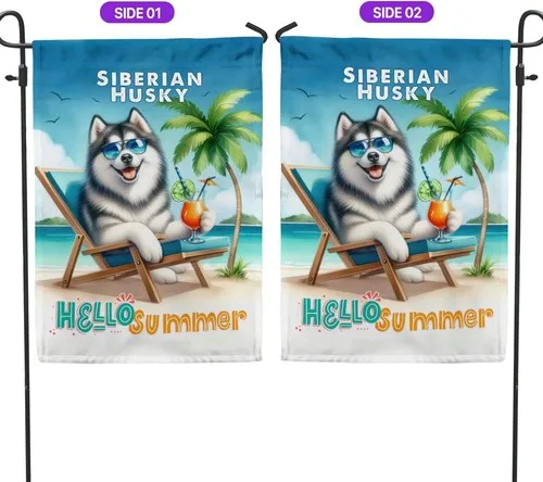 Personalized Custom Name Siberian Husky Hello Summer Beach Theme with XXQ