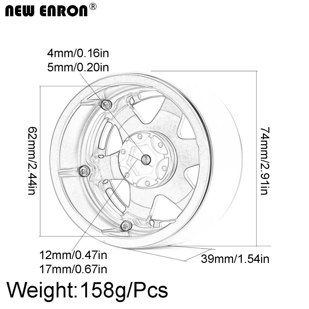 NEW ENRON Aluminum Alloy CNC Beadlock 12mm/17mm Wheel Rim Hub For RC 2.6 inch Crawler tires MK07 Axial 4082 H8H CROSS