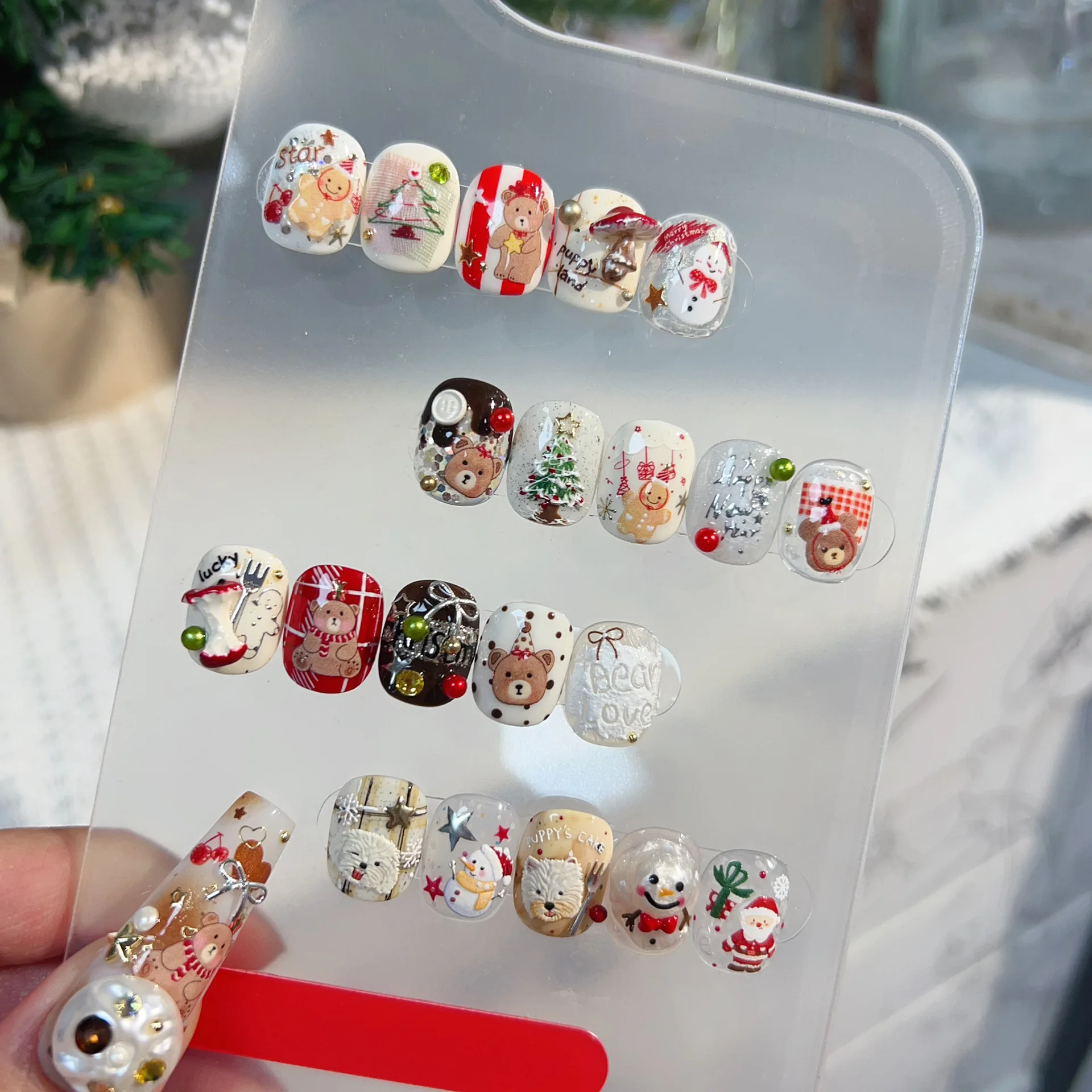 1 stks Kerst Nagels Sticker 5D Snoep Kerstman Bell Elanden Zelfklevende Nail Art Stickers Sneeuwvlok Cherry Manicure Decals DIY