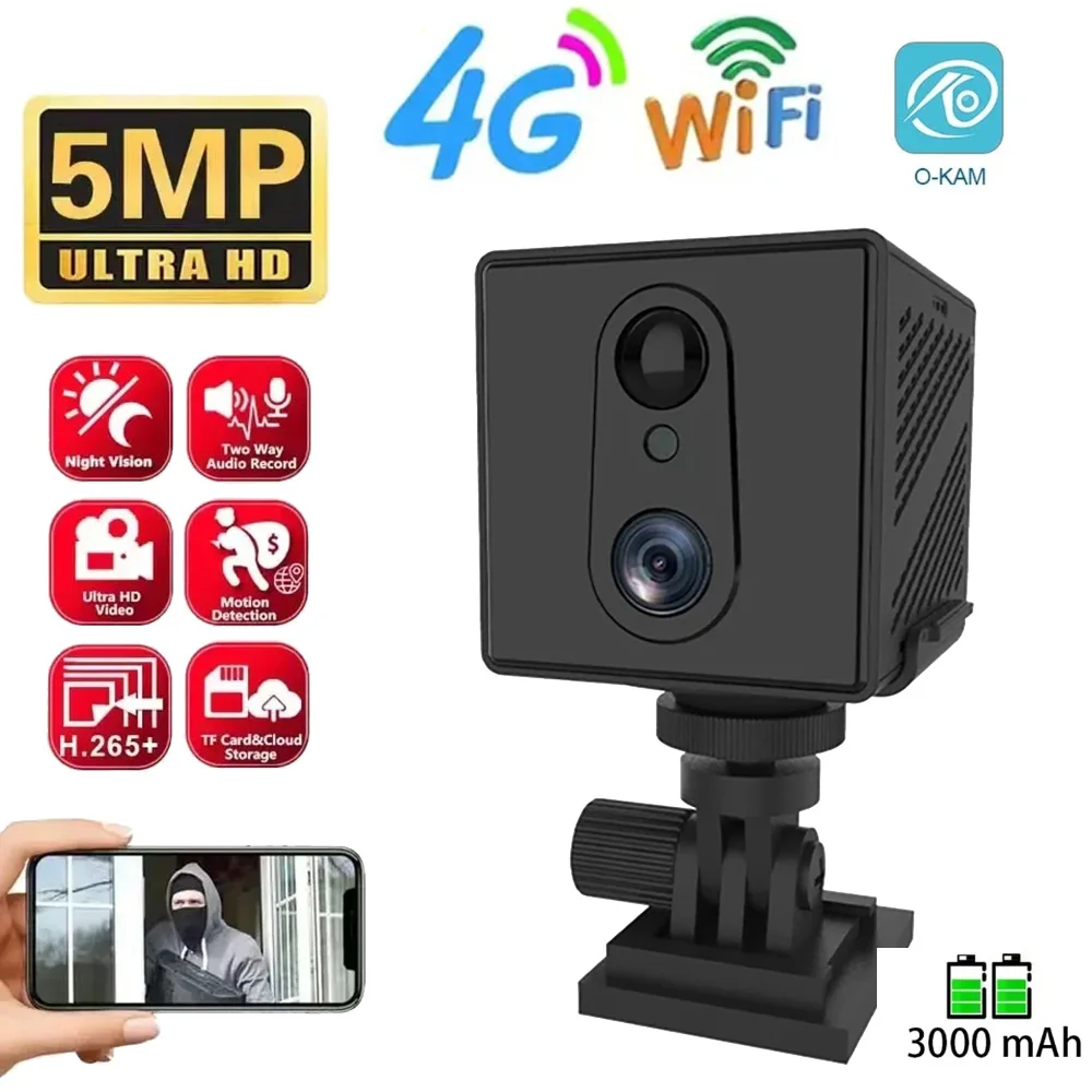 

OKAM Mini 4G Wifi Security Camera SIM Card or Wifi 5MP Survalance IP Camera 3000mAh Battery Low Power Voice Intercom CCTV Camera