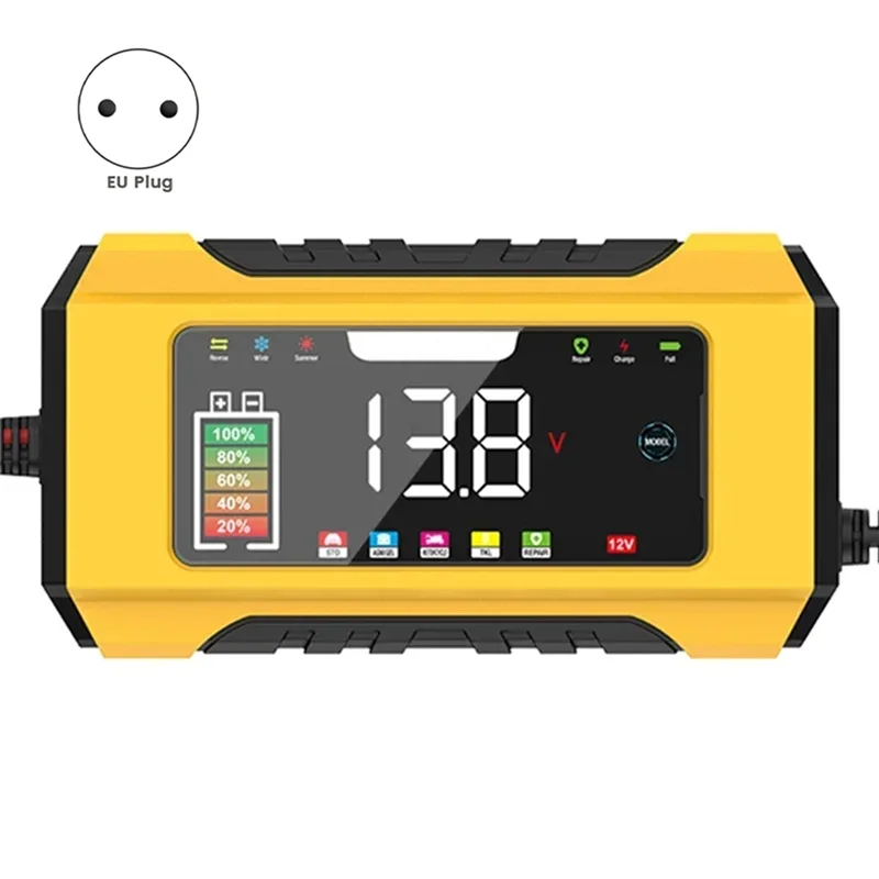 Carregador de bateria de carro 12V 6A Carregador de bateria totalmente automático com display LCD Carregador de reparo de pulso de chumbo PLUGUE UE
