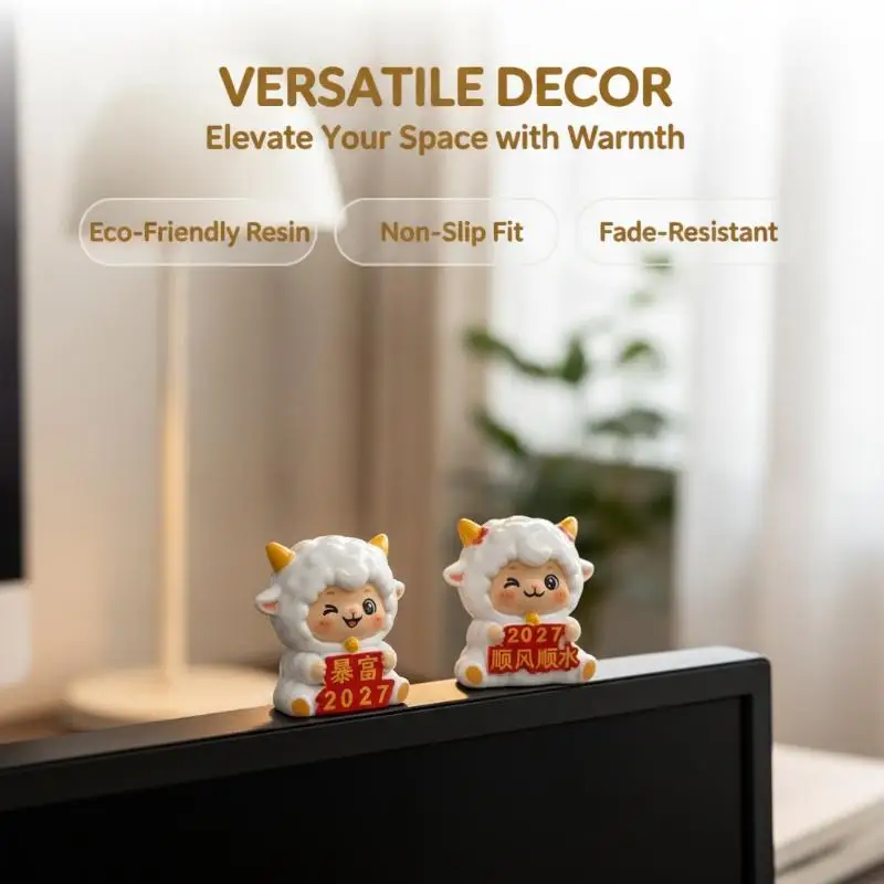 Cute 2027 Year of Goat Sheep Figurines Odorless Resin Desktop Ornament for Study Room Desk Home Decor Gift